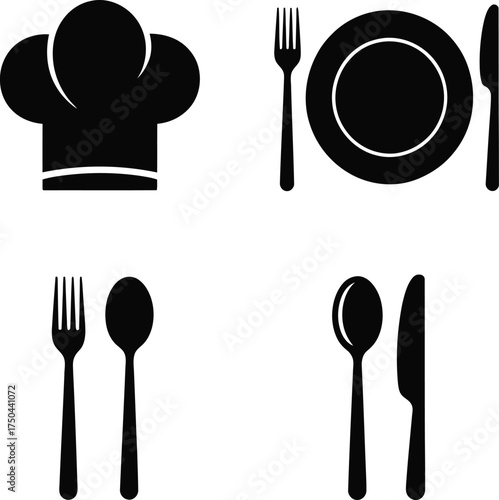 Restaurant icons set for chefs, food service, culinary arts and professional cooking