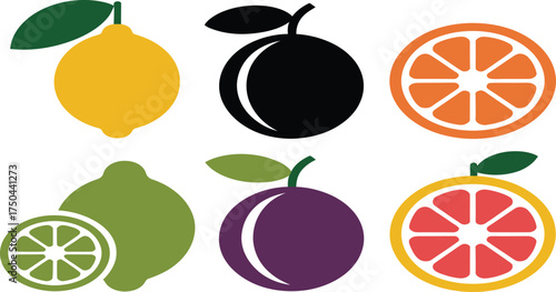 Vibrant fruit icons set for modern healthy food designs and summer promotions today