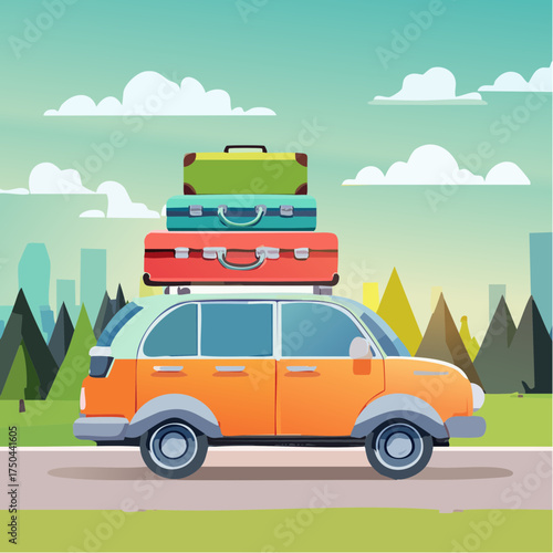 Car full of suitcases and bags to go on summer vacation