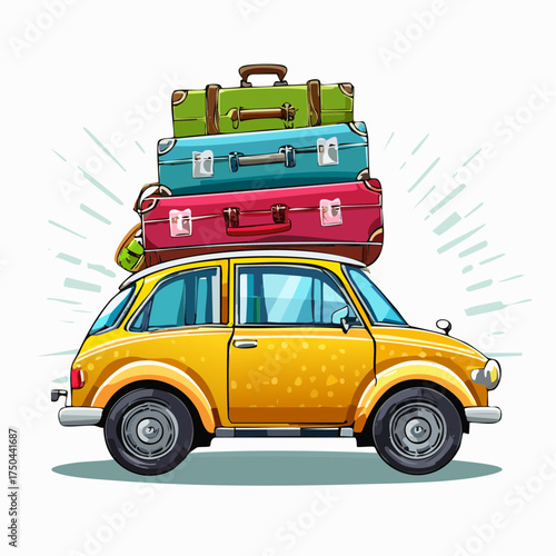 Car full of suitcases and bags to go on summer vacation
