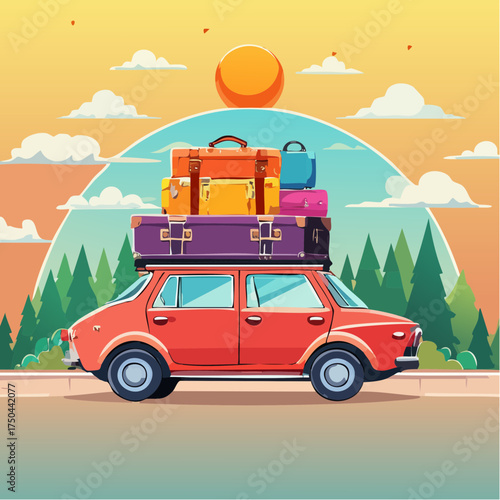 Car full of suitcases and bags to go on summer vacation
