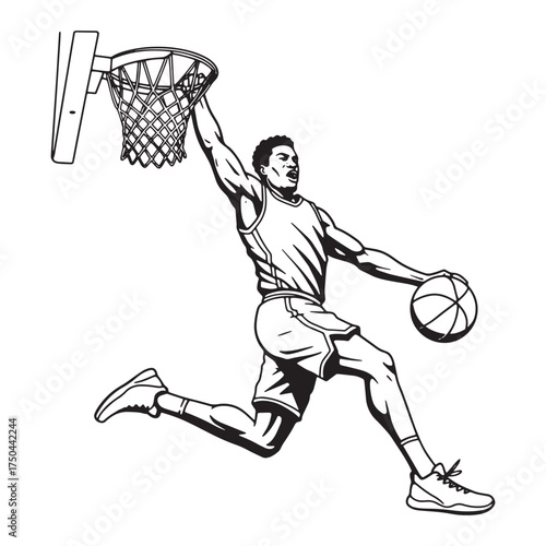 Basketball player dunking with ball in hand slam dunk