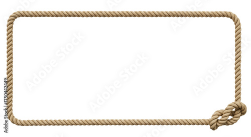 Realistic detailed brown rope frame with a rustic, nautical knot at the corner, providing a versatile border or banner element for maritime, adventure, or vintage-themed graphic designs