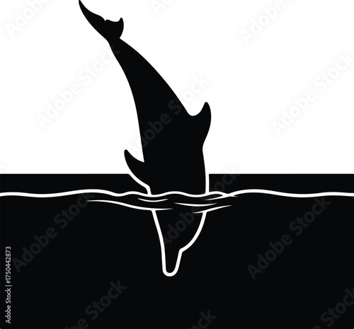 Vector silhouette dolphin jumping into water illustration