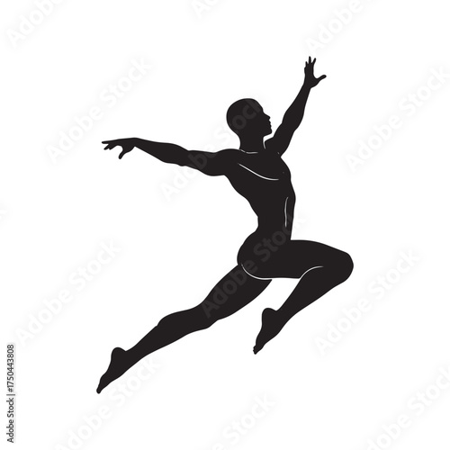 Silhouette of a male dancer in mid-leap leaping jumping