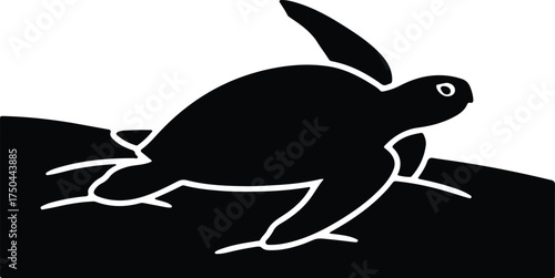 Vector silhouette sea turtle crawling on sand illustration