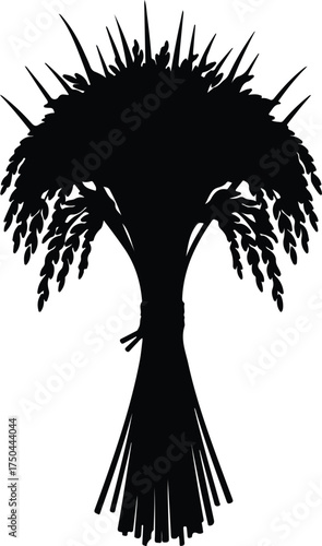 Vector silhouette sheaf of rice stalks harvest agricultural illustration