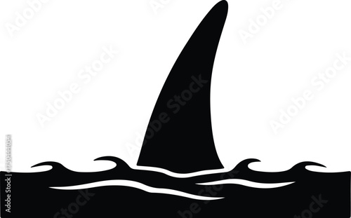 Vector silhouette shark fin above water line illustration