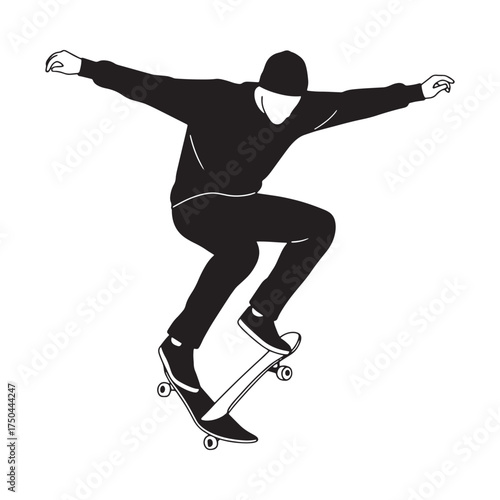Skateboarder in beanie and hoodie performing a trick