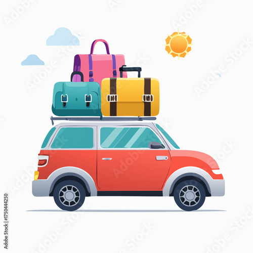 Car full of suitcases and bags to go on summer vacation