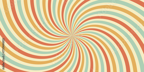 A fun retro sunbeam swirl background adds a wavy orange and yellow hue with a grunge texture. Sunbeam-inspired shapes, vector