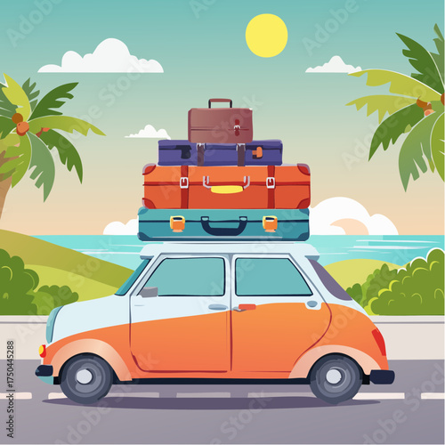 Car full of suitcases and bags to go on summer vacation