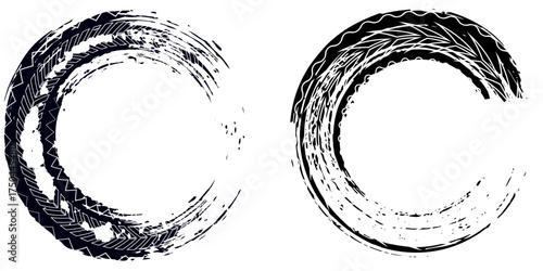 Traces of car, motorcycle tread. Curved realistic traces of tires of wheels from different types of tread vector png. Car wheels on disks.