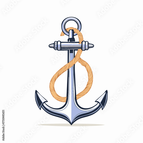 Illustration of a Silver Anchor with Rope Detail.
