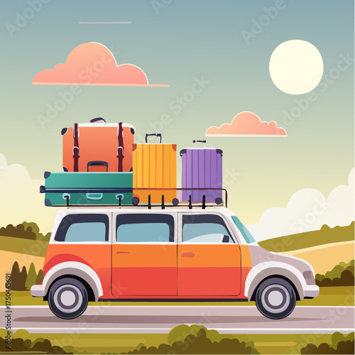 Car full of suitcases and bags to go on summer vacation