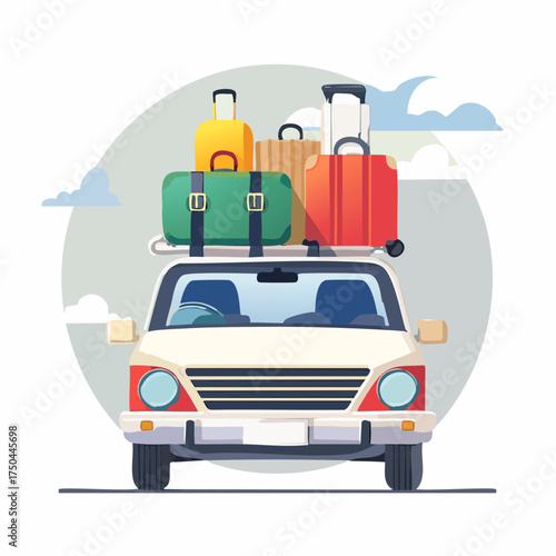 Car full of suitcases and bags to go on summer vacation