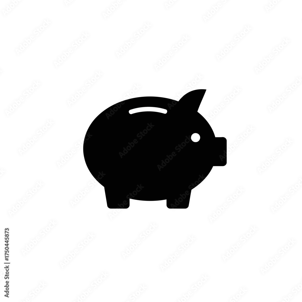 Fototapeta premium Minimalist Black Piggy Bank Vector Illustration for Savings and Finance