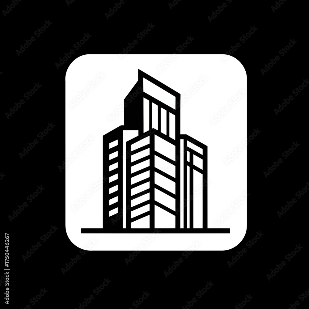 Obraz premium Minimalist Black and White Geometric Urban Skyscraper Icon Vector Illustration