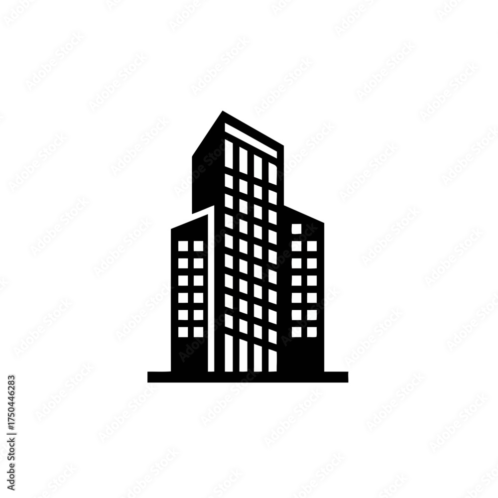 Fototapeta premium Modern Geometric High-Rise Building Vector Illustration in Black and White