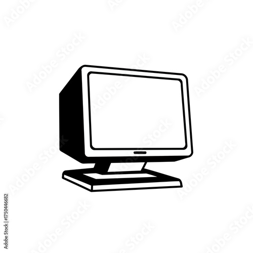 Monochrome Retro CRT Computer Monitor Outline Vector Illustration