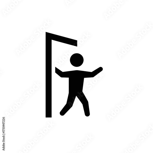 Minimalist Black Silhouette Human Icon Exiting or Entering Doorway Vector Illustration