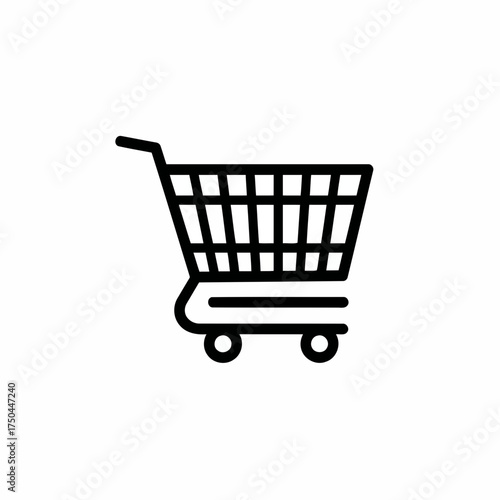 Minimalist Black Outline Shopping Cart Vector Icon Illustration