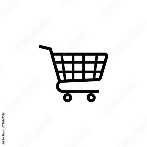 Minimalist Black Outline Shopping Cart Vector Illustration
