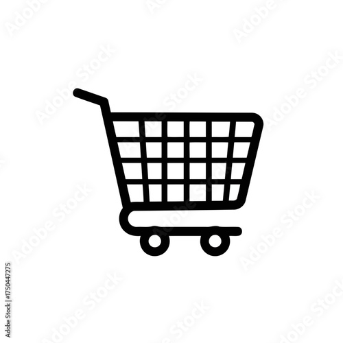 Minimalist Black Outline Shopping Cart Vector Illustration