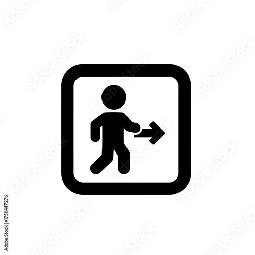 Minimalist Black Exit Sign Vector Illustration with Person Icon and Right Arrow in Rounded Square