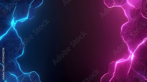 The image displays a striking contrast with a radiant blue formation on the left and a vibrant pink counterpart on the right against a dark backdrop, creating a dynamic visual.