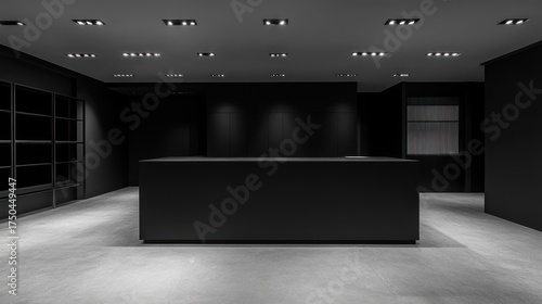 Empty dark retail interior, modern store design