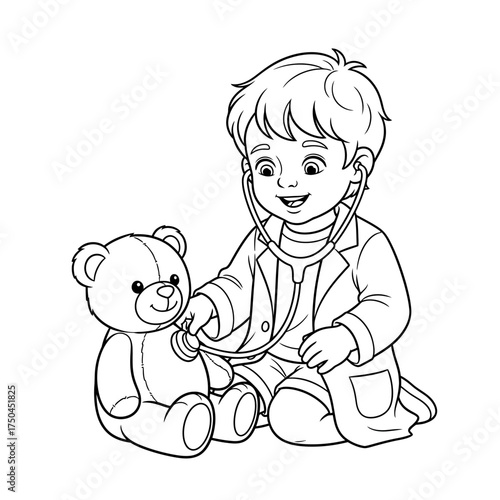 Kid Playing Doctor Empathy and Imagination Kids Coloring Page