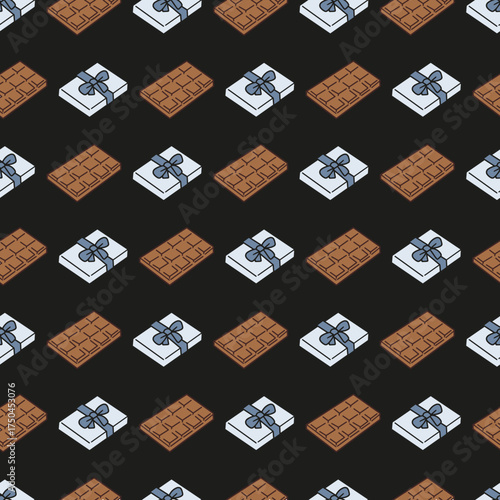 Valentine Gift Box and Chocolate Square Pattern. Perfect for Valentine Day, sweet-themed, romantic gift, greeting cards, festive design, etc. Fun and romantic design for chocolate and love-inspired.