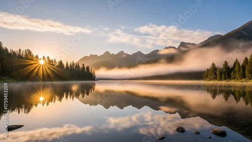Wallpaper Mural Serene Mountain Lake Sunrise Reflection. Torontodigital.ca