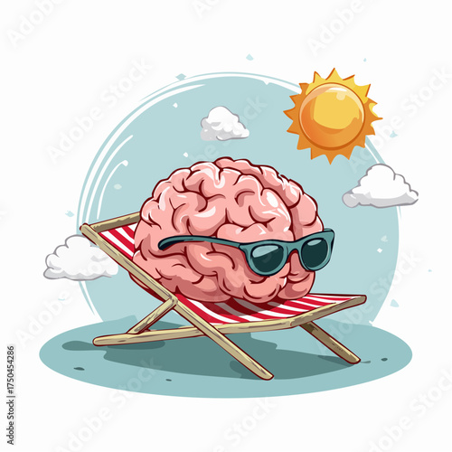 brain relaxes on a sunbed under the summer sun, placed on a flat surface