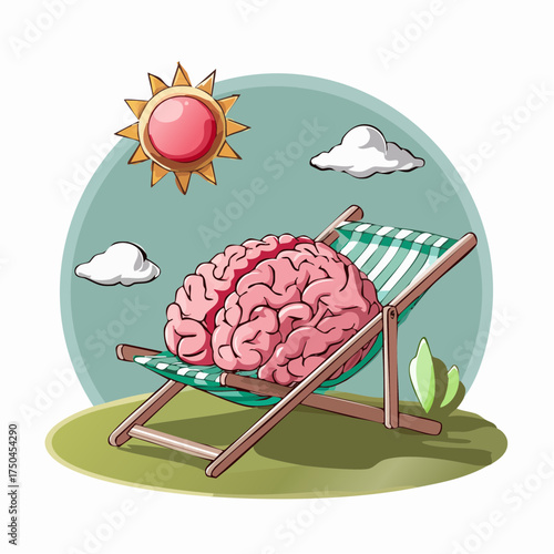 brain relaxes on a sunbed under the summer sun, placed on a flat surface