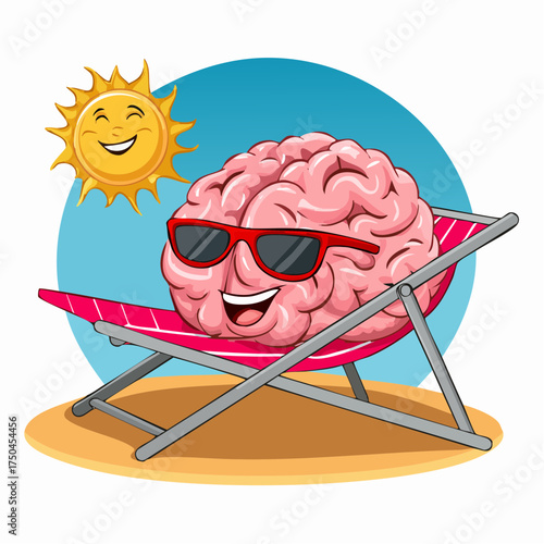 brain relaxes on a sunbed under the summer sun, placed on a flat surface