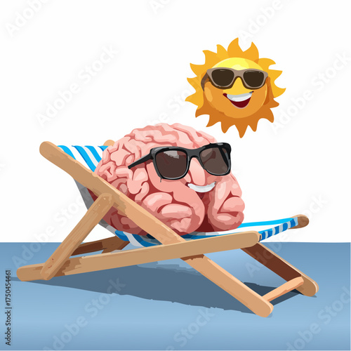 brain relaxes on a sunbed under the summer sun, placed on a flat surface