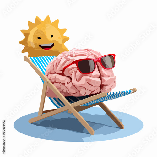 brain relaxes on a sunbed under the summer sun, placed on a flat surface