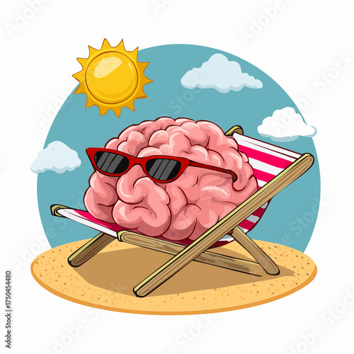 brain relaxes on a sunbed under the summer sun, placed on a flat surface