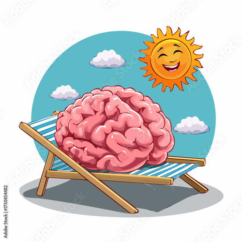 brain relaxes on a sunbed under the summer sun, placed on a flat surface