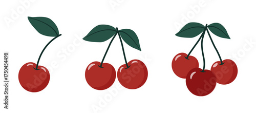Cherry berry set isolated on white background. Vector illustration