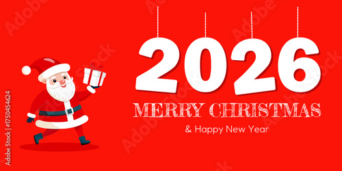 Santa Claus Christmas and New Year Banner. Vector Illustration