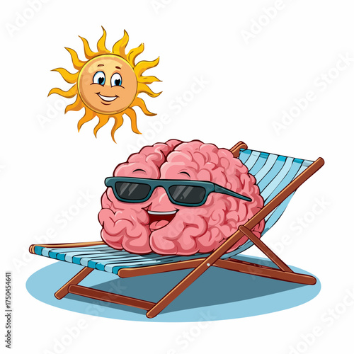 brain relaxes on a sunbed under the summer sun, placed on a flat surface