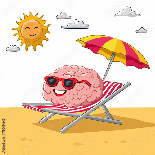brain relaxes on a sunbed under the summer sun, placed on a flat surface
