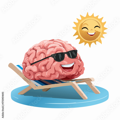 brain relaxes on a sunbed under the summer sun, placed on a flat surface