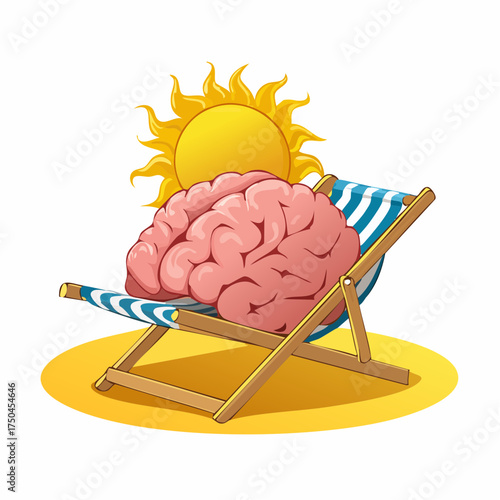 brain relaxes on a sunbed under the summer sun, placed on a flat surface