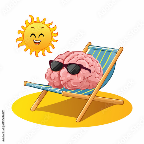 brain relaxes on a sunbed under the summer sun, placed on a flat surface