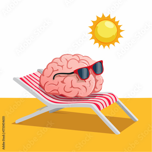brain relaxes on a sunbed under the summer sun, placed on a flat surface