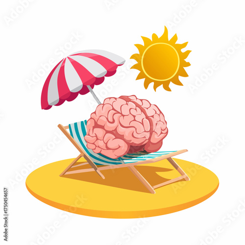 brain relaxes on a sunbed under the summer sun, placed on a flat surface